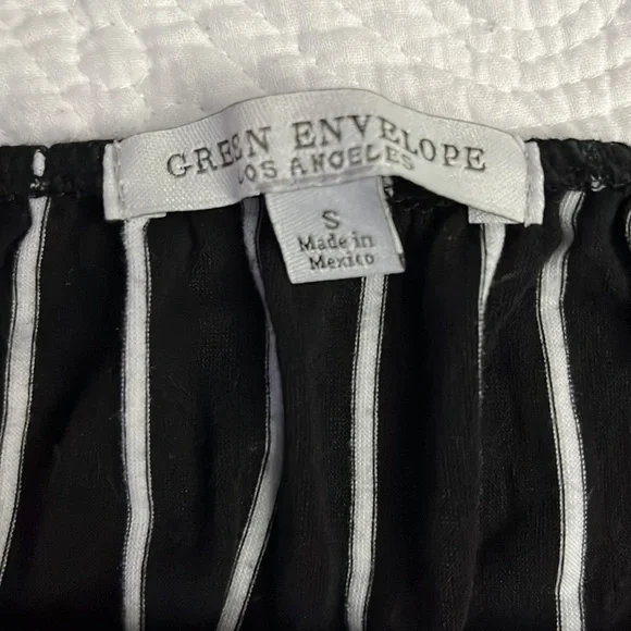 Green envelope Los Angeles women’s short sleeve shirt black with white stripes - Picture 2 of 4
